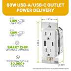 Leviton Decora 60W USB-A/C PD Wall Outlet, 15A TR Receptacle AC1P6-W White