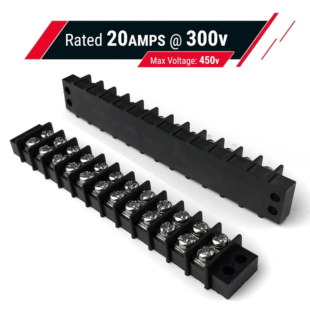 MGI SpeedWare 12 Circuit Double Screw Terminal Junction Block 300V/20A, Row Barrier Strip (2-Pack)
