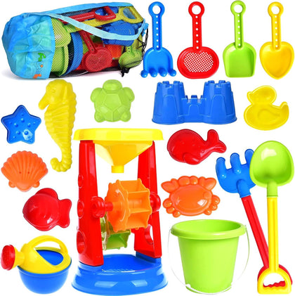 Beach Toys, 19 Piece Sand Toys Set Kids Sandbox Toys Includes Water Wheel Beach Tool Kit Bucket Watering Can Molds