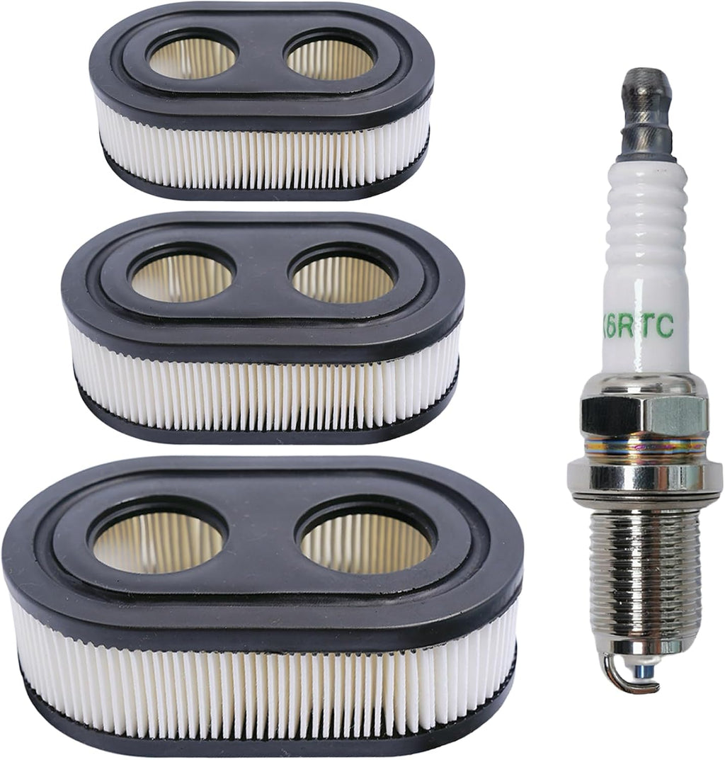 3-Pack 593260 Air Filters with 491055 Spark Plug, Lawn Mower Air Cleaner Replacement Filters for 550E 500EX 550EX 625 575EX Series Engine, with Lawn Mower Spark Plug Rc12yc 491055T