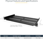 StarTech 1U Vented Rack Shelf, 10in Deep, 44lb/20kg (CABSHELFV1U)