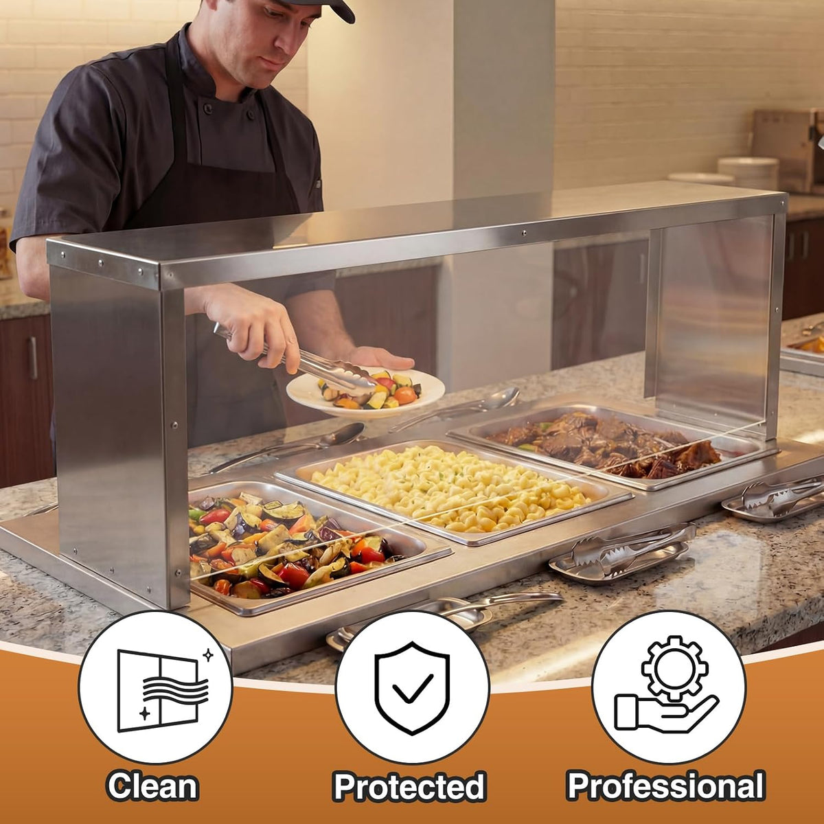 43" Wide Sneeze Guard for Restaurant, Steam Table Overshelf for Stainless Steel 3-Well Steam Table Overshelf