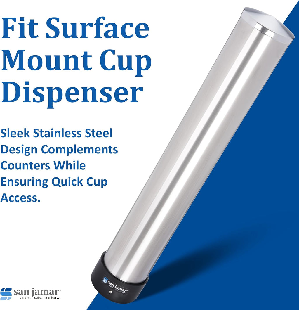 San Jamar Small Pull-Type Cup Dispenser 6 - 10 Oz. Cups for Restaurants, Home, and Office, Stainless Steel, 23.5