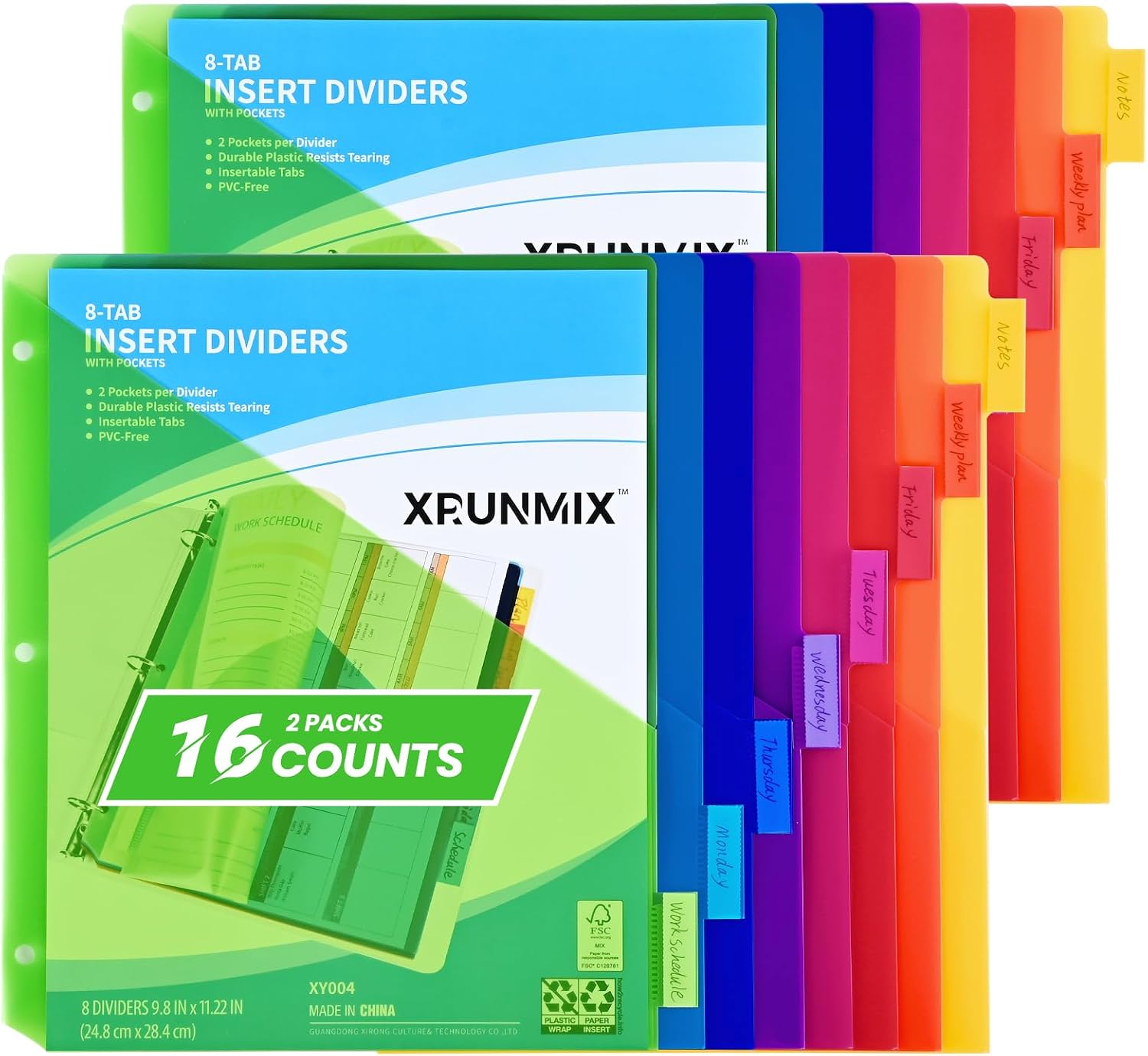 8-Tab Binder Dividers - Index Pockets Divider for 3 Ring Binders, 3-Hole Plastics Sheets Protectors for US Letter