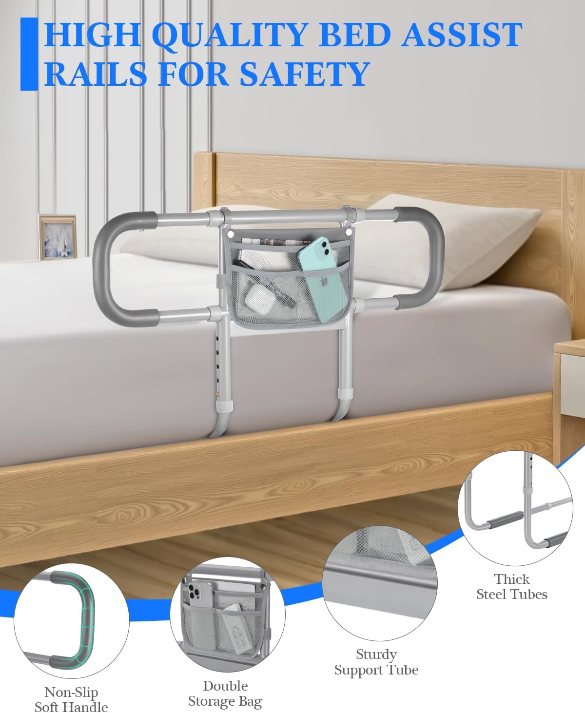 Bed Rails for Elderly Adults Safety, Extended Bed Assist Rail for Seniors - Adjustable Side Bed Guard Rails Handle