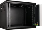 RackPath 9U Professional Wall Mount Server Cabinet Network Rack Enclosure with 2X Quiet Cooling Fan, 1x Brush Cable Management Panel, Black