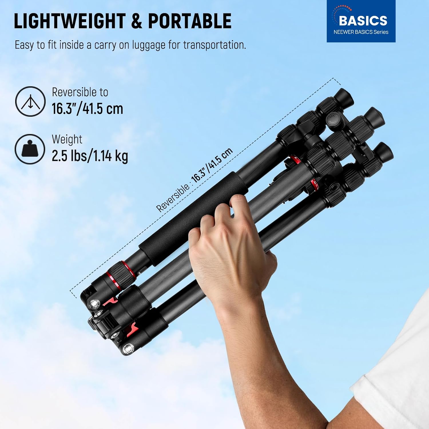 Basics Carbon Fiber Travel Tripod Monopod, 64" Compact Lightweight Portable Camera Cell Phone Holder Stand Compatible