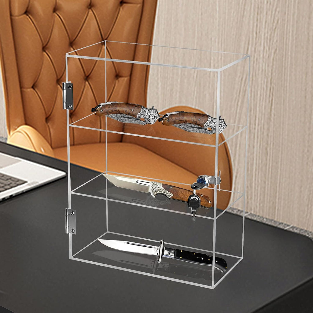 3 Shelf Acrylic Display Case with Lock Key, Clear Locking Display Case Showcase Cabinet with Fixed Shelves - Safe