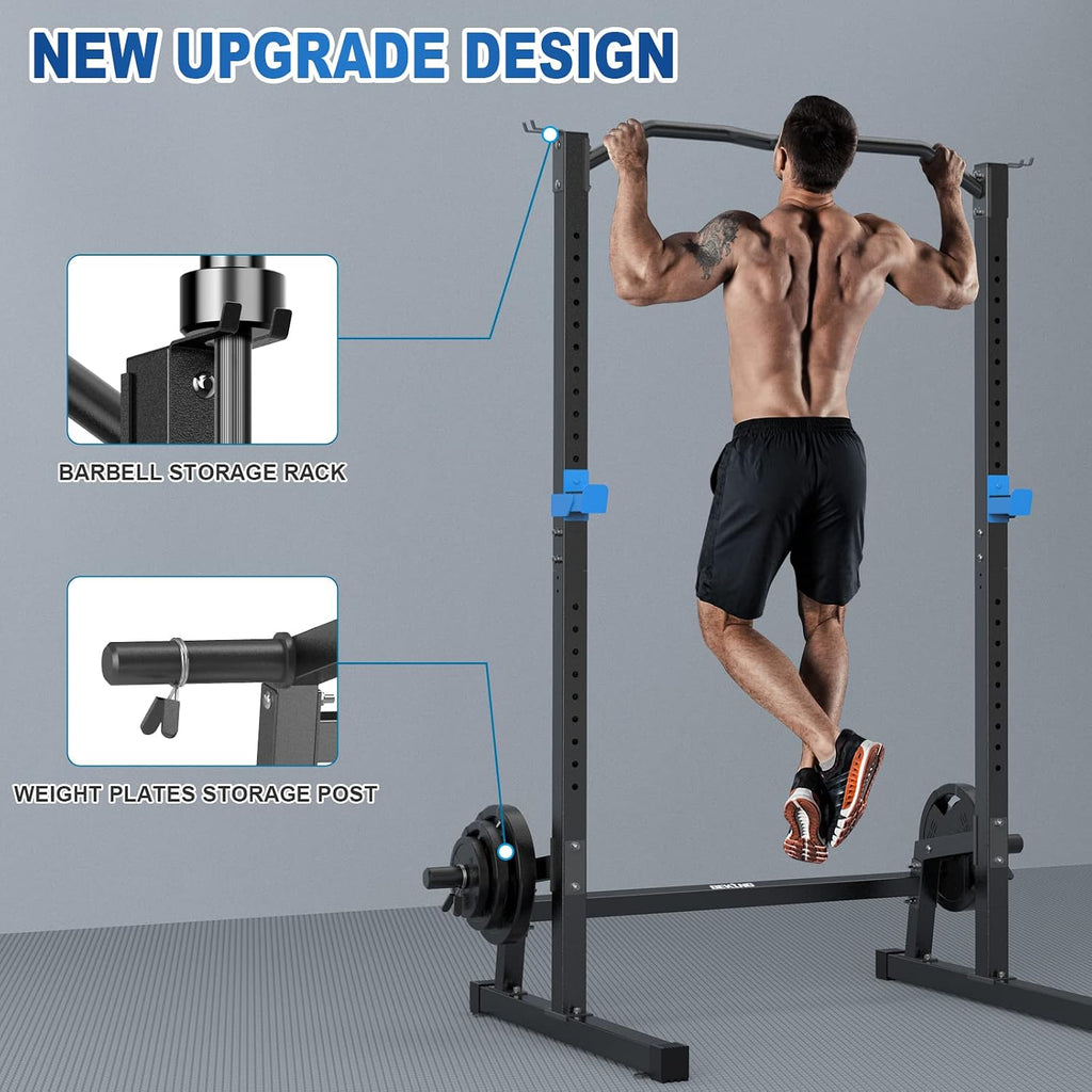 Squat Rack,All-in-ONE Power Rack Cage with Pull Up Bar,Adjustable Power Cage with Barbell Rack & Weight Plate