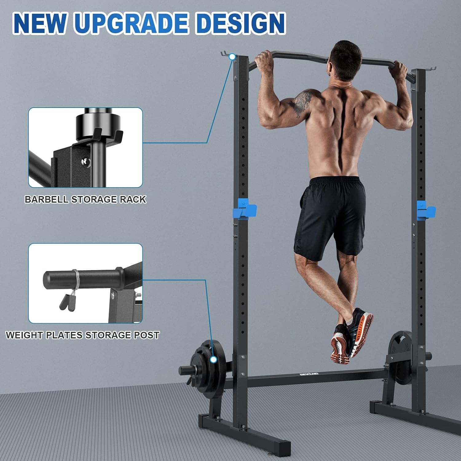 Squat Rack,All-in-ONE Power Rack Cage with Pull Up Bar,Adjustable Power Cage with Barbell Rack & Weight Plate