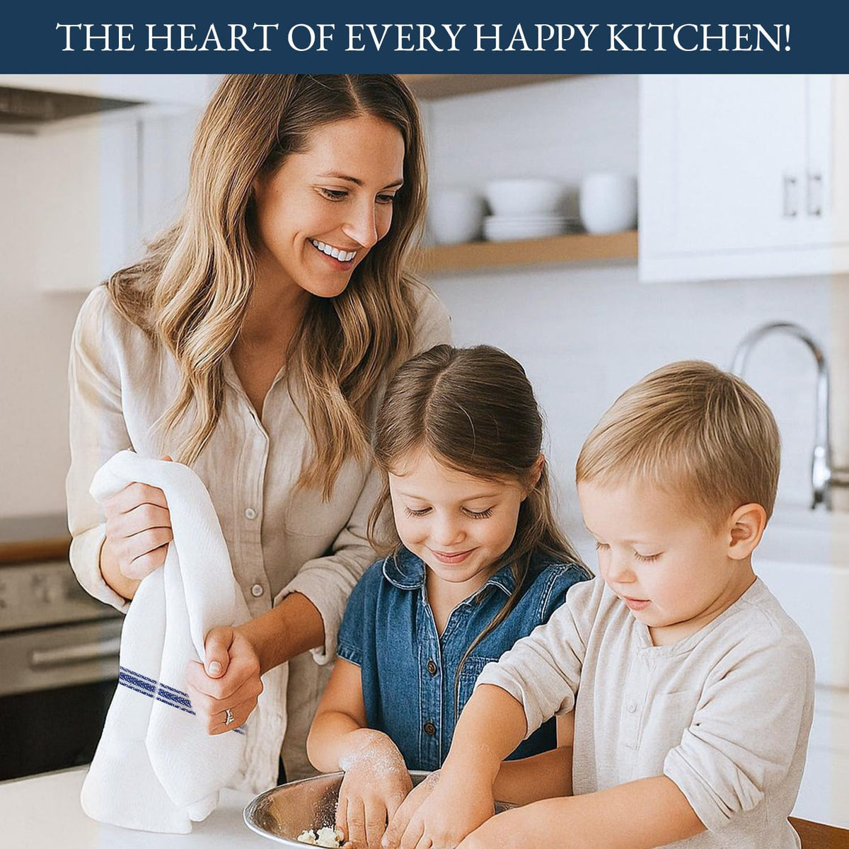 Kitchen Towels, 6 Pack 14"x25" Dish Drying Towels, 100% Cotton Tea Towel with Hanging Loop, Reusable Napkin, Durable