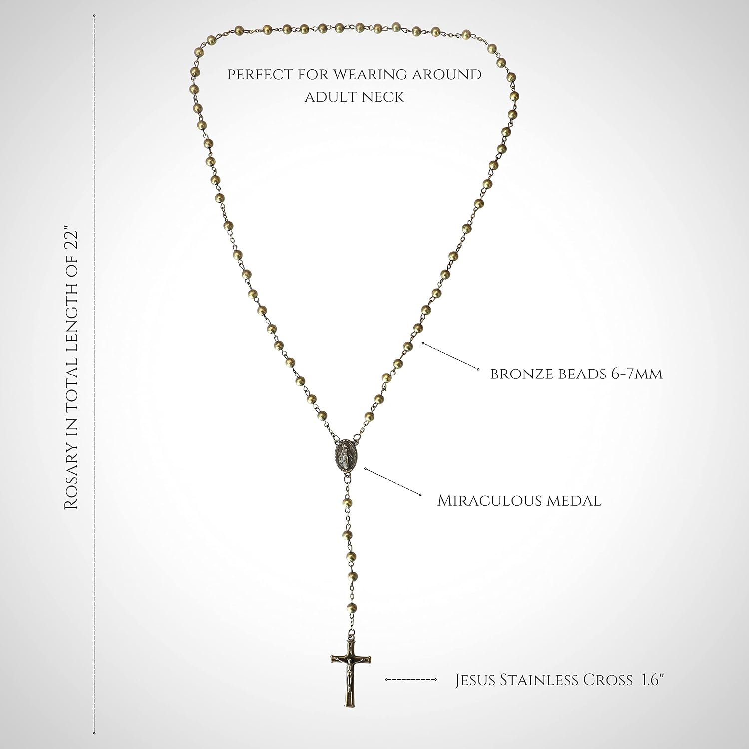 Nazareth Store WWII Combat Design Bronze Rosary Beads Handmade Metal Beaded Men Necklace Miraculous Medal with Jesus