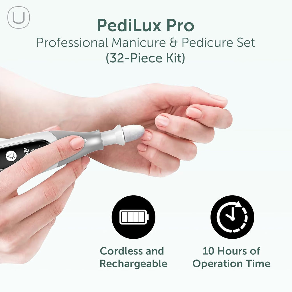 PediLux Pro Professional Manicure Pedicure Kit, Cordless Electric Nail File Drill Set, Thick Toenail Grinder, Toe