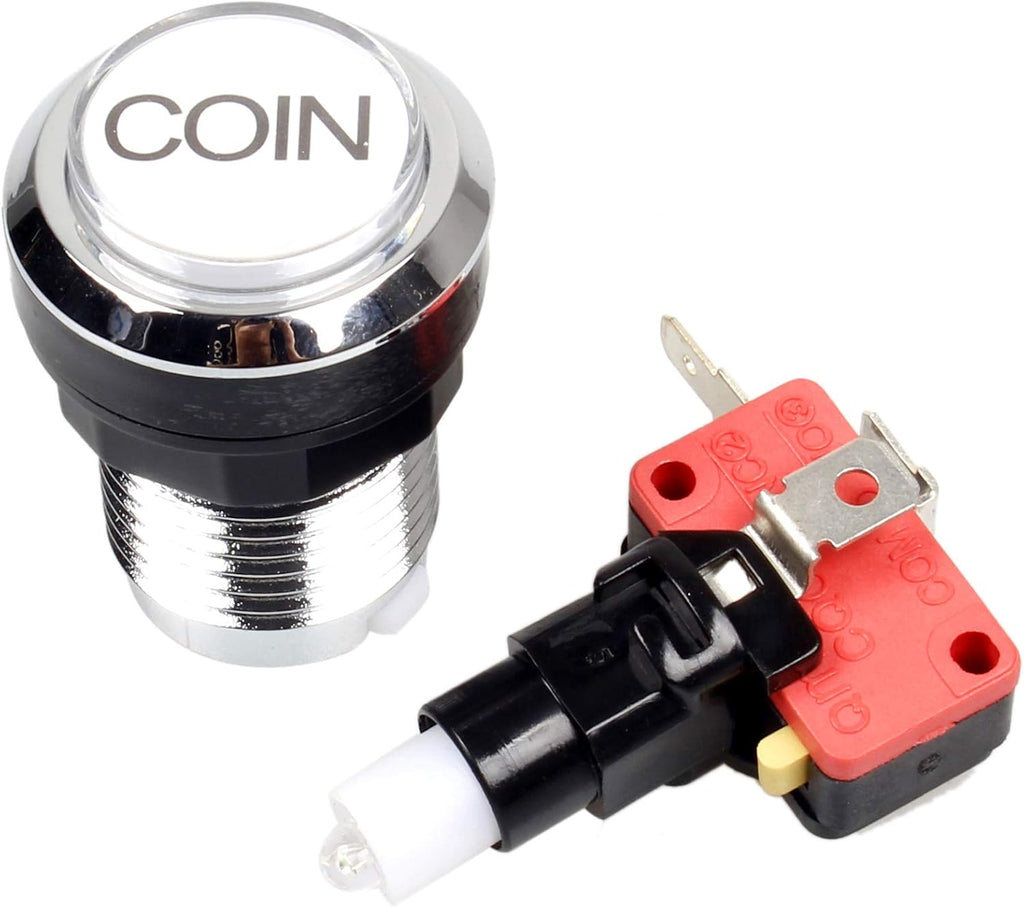 Arcade Buttons Chrome Silver Plated 5V & 12V LED Iit Push Button | 1P / 2P Player Start Buttons / 2x Coin Buttons