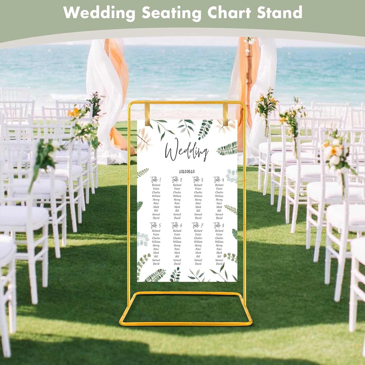 Welcome Sign Holder Gold Wedding Easel Stand with 4 Leather Straps | Sign Rack Heavy Duty Easel For Harvest Halloween
