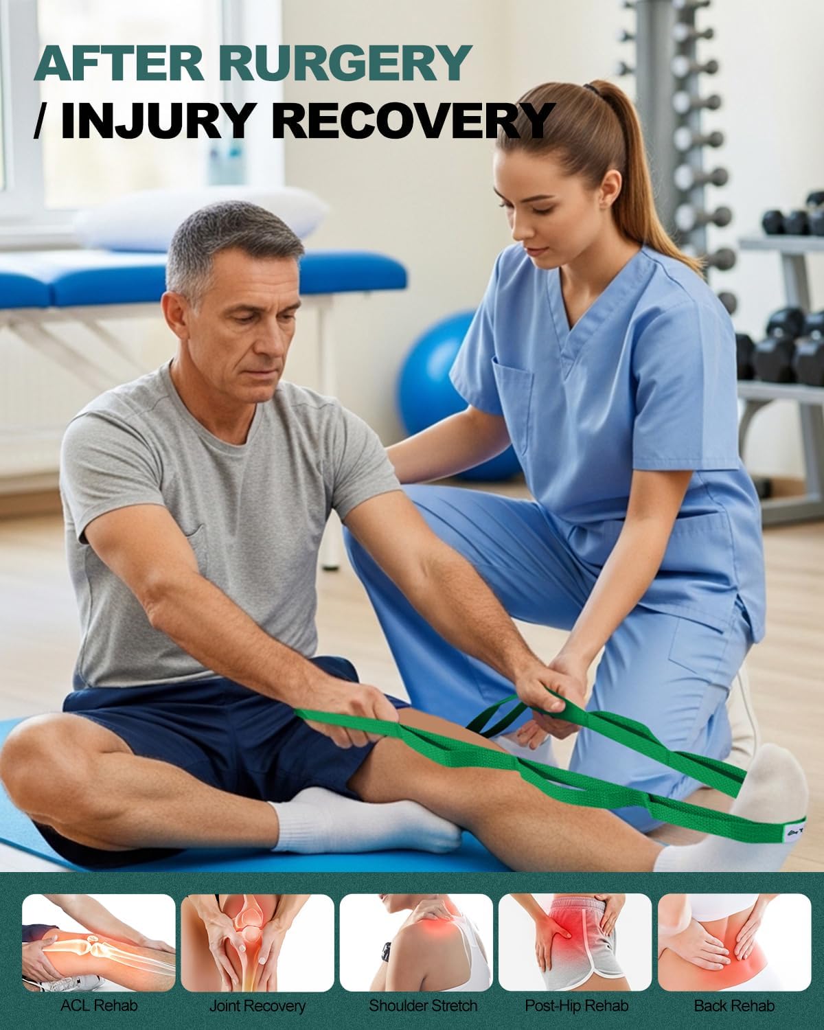 Stretching Strap with Loops for Physical Therapy,Non-Elastic