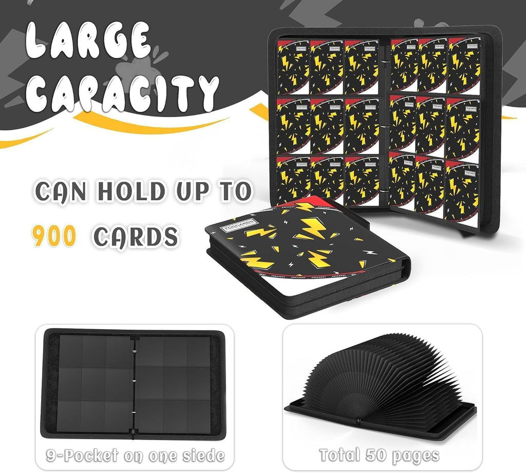 Trading Card Binder 9 Pocket,Card Binder 900 Pockets,Card Book Holder Cards with 50 Removable Sleeves,3-Ring Zip