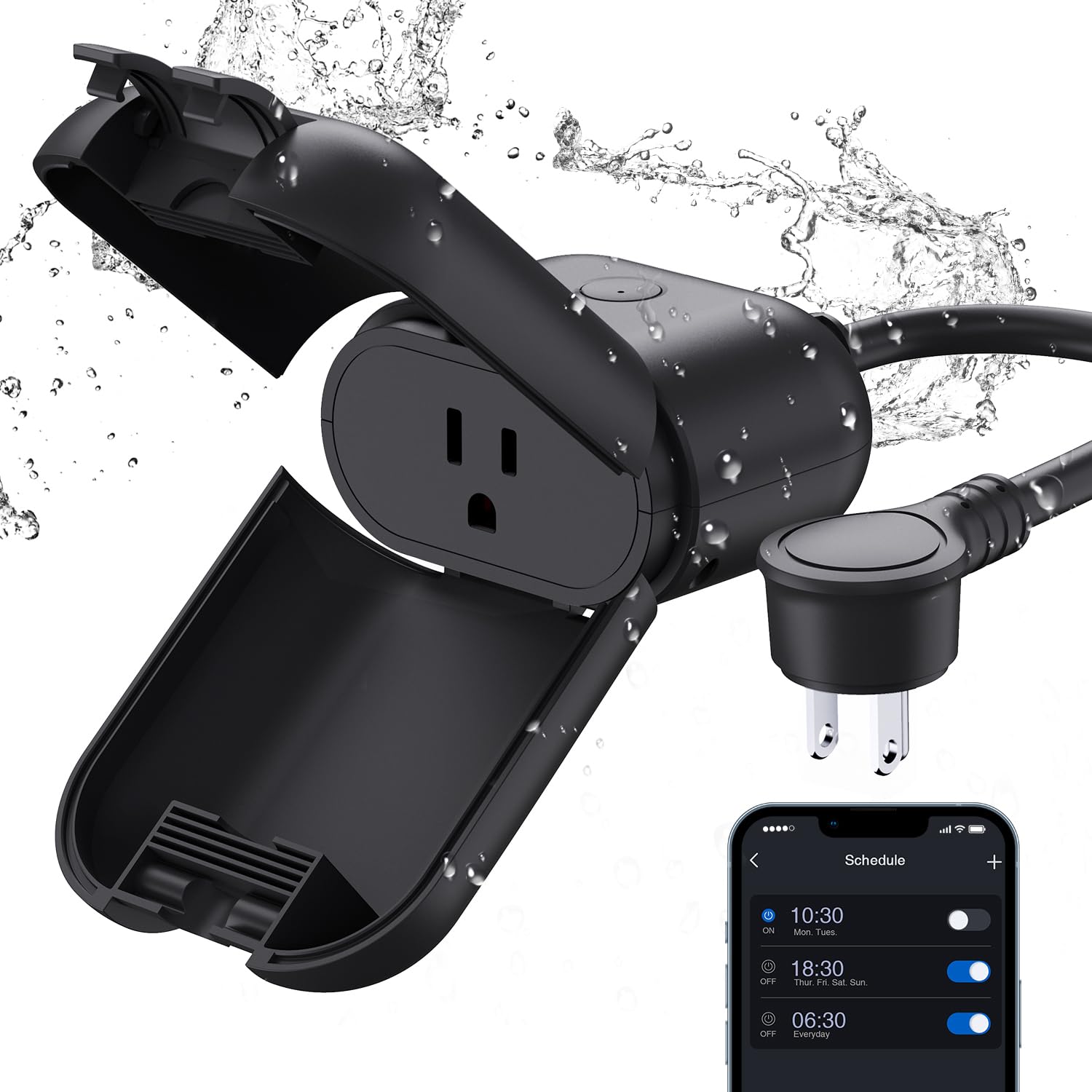PQR10 Outdoor Smart Plug Waterproof IP66, WiFi Plug Compatible with Alexa & Google Assistant, Smart Outdoor Outlet