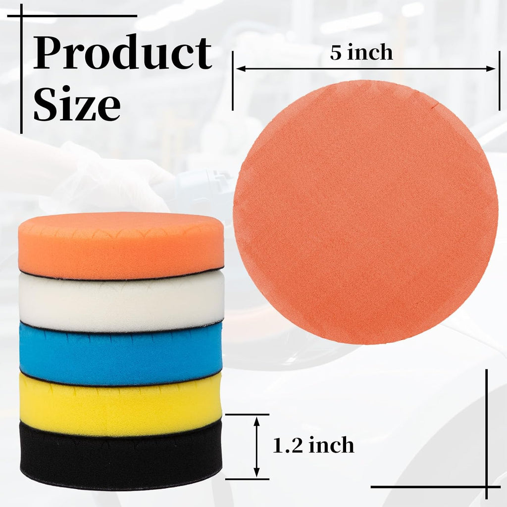 5 PCS 5 Inch Buffing Polishing Pads, Cutting Pads for Polisher | Body Repair Buffing Sponge Pad Kit for 5 Inch