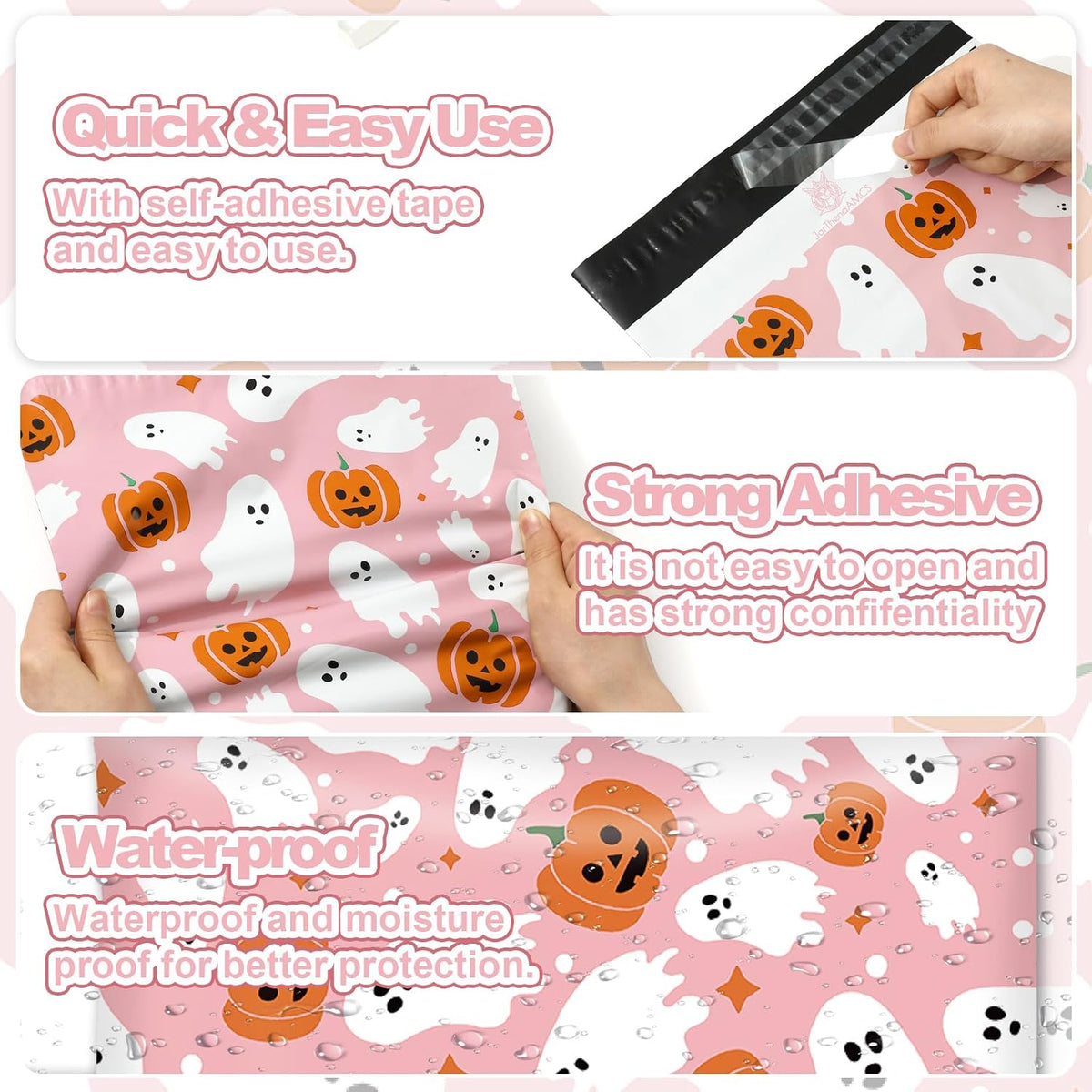 100Pcs Halloween Poly Mailers 14.5 x 19 Inch Pink Ghost Pumpkin Packaging Bags Large Self Seal Mailing Envelope Bags