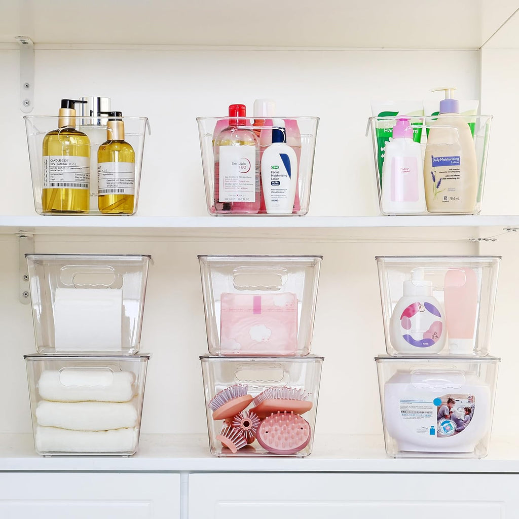 6 Pack Clear Stackable Storage Bins with Lids, Large Plastic Containers with Handle for Pantry Organizer and