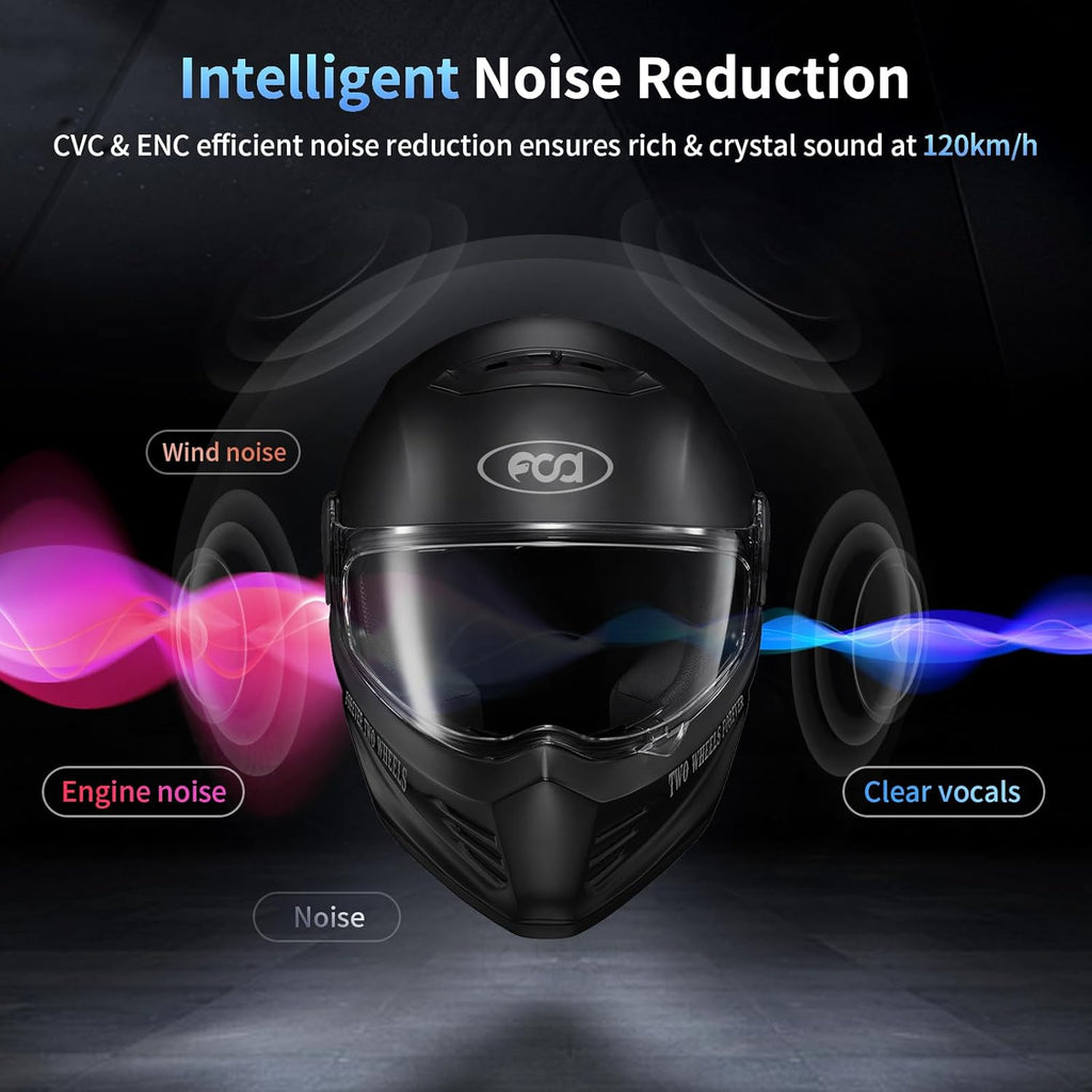 FX-S Motorcycle Bluetooth Headset V5.4, 2-Way Helmet Intercom Communication System with IP67 Waterproof, CVC Noise