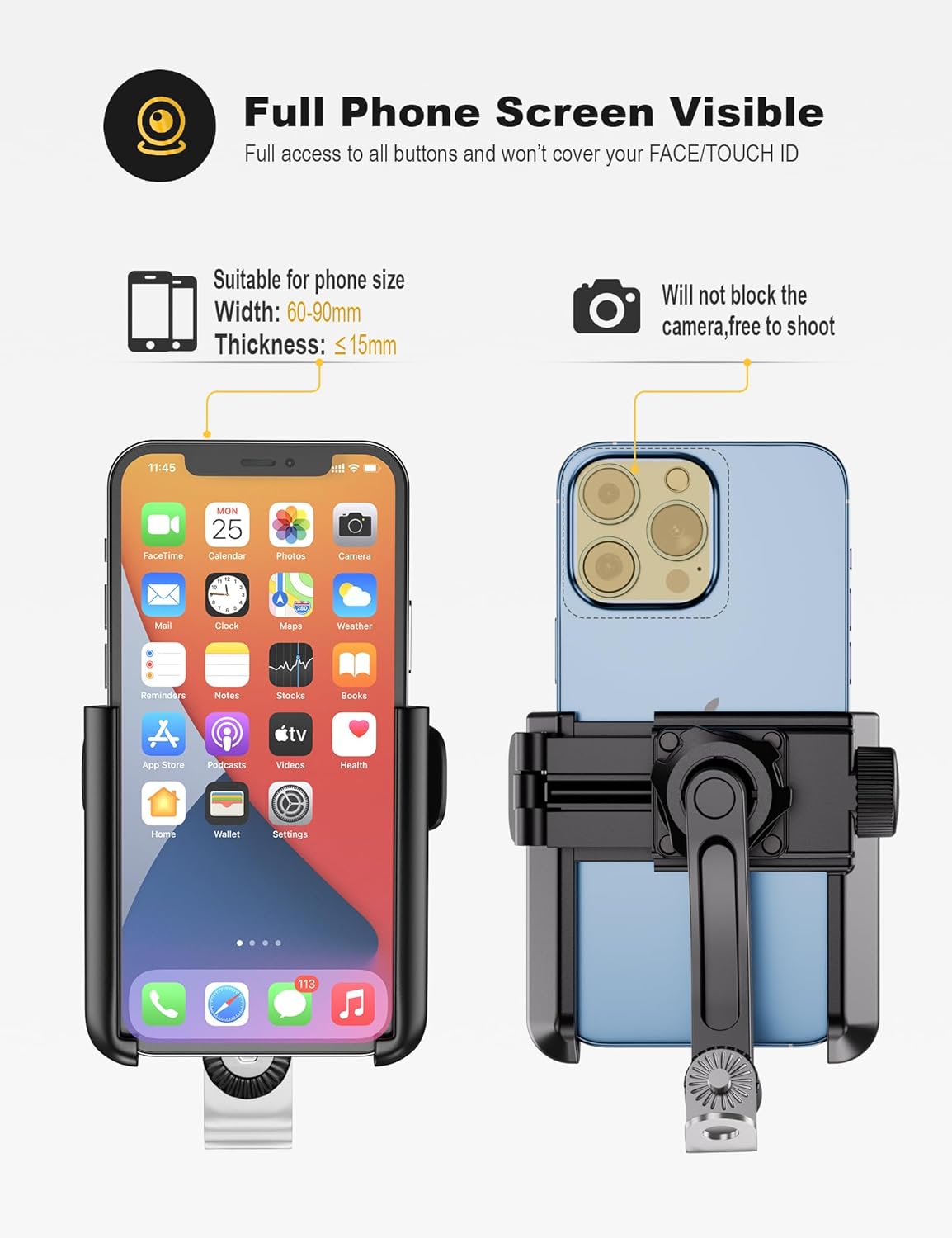 Motorcycle Phone Mount, 1S Quick Release Anti Shake Motorbike Phone Holder for 3.5-7.0 Inch Smartphone for Motorcycle