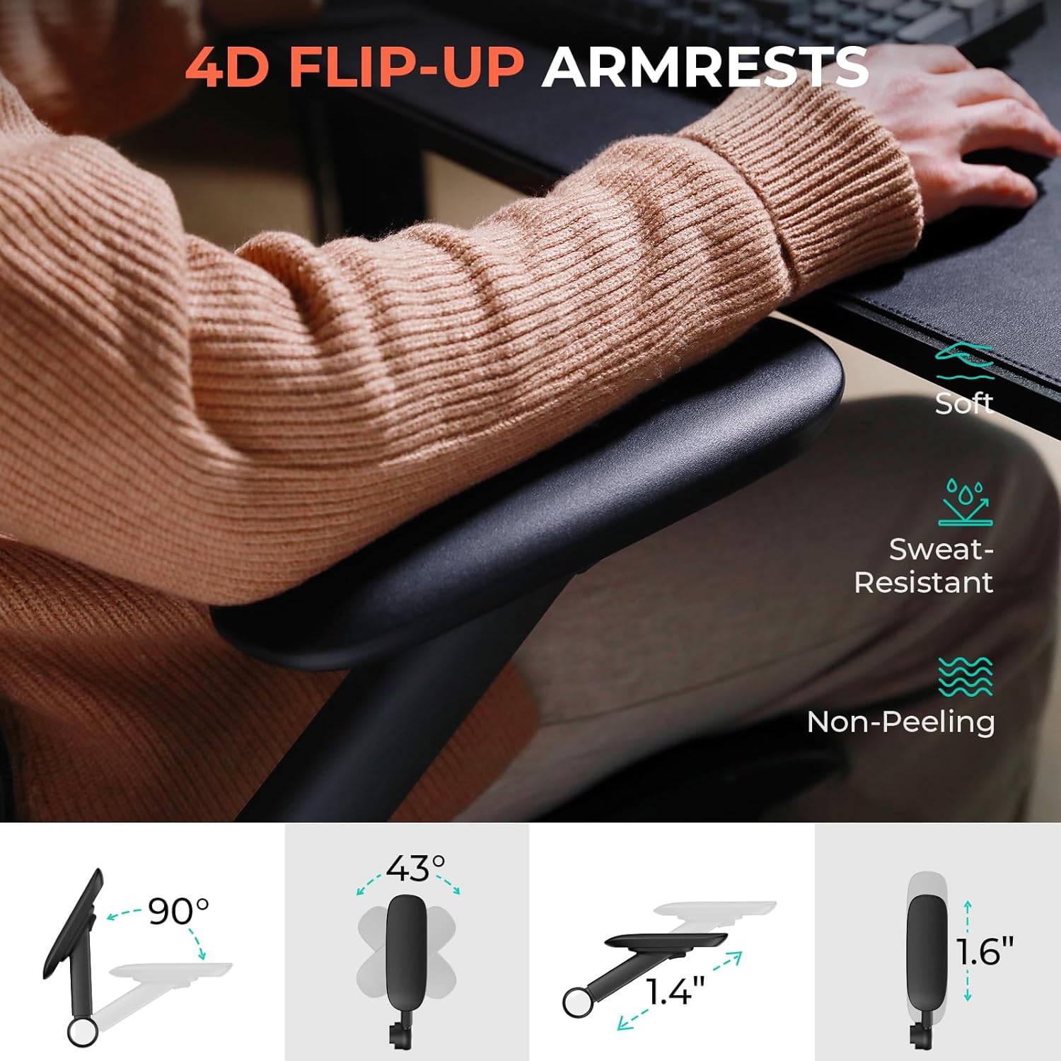 Ergonomic Mesh Office Chair, Adjustable Lumbar High Back Desk Chair 400lbs, 4D Flip-up Arms, 3-Level Tilt Backrest
