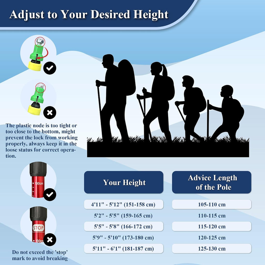 Telescopic Trekking Poles for Hiking, Anti-Shock Nordic Walking Sticks | Hiking Poles Collapsible Lightweight &