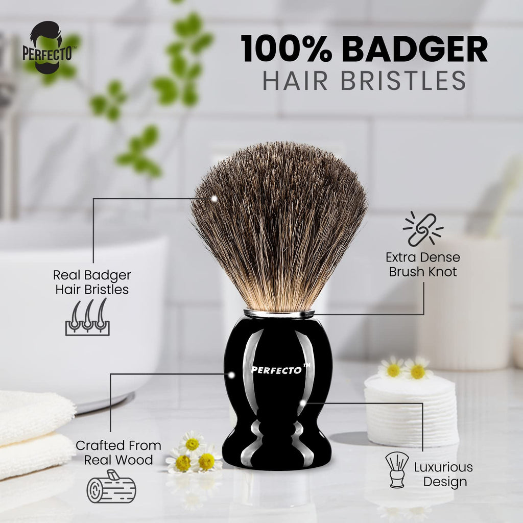 100% Pure Badger Shaving Brush-Black Handle- Engineered for The Best Shave of Your Life. for, Safety Razor, Double