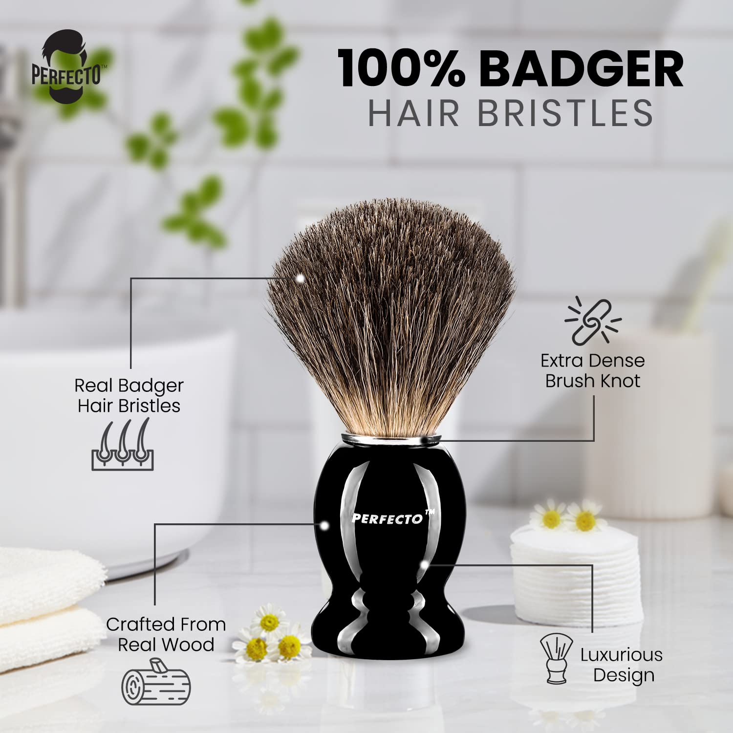 100% Pure Badger Shaving Brush-Black Handle- Engineered for The Best Shave of Your Life. for, Safety Razor, Double