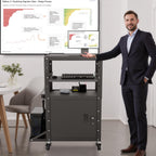 Mobile AV Cart with Side Shelves, Rolling Computer Cart Height Adjustable Rolling Media Utility Cart with Pullout