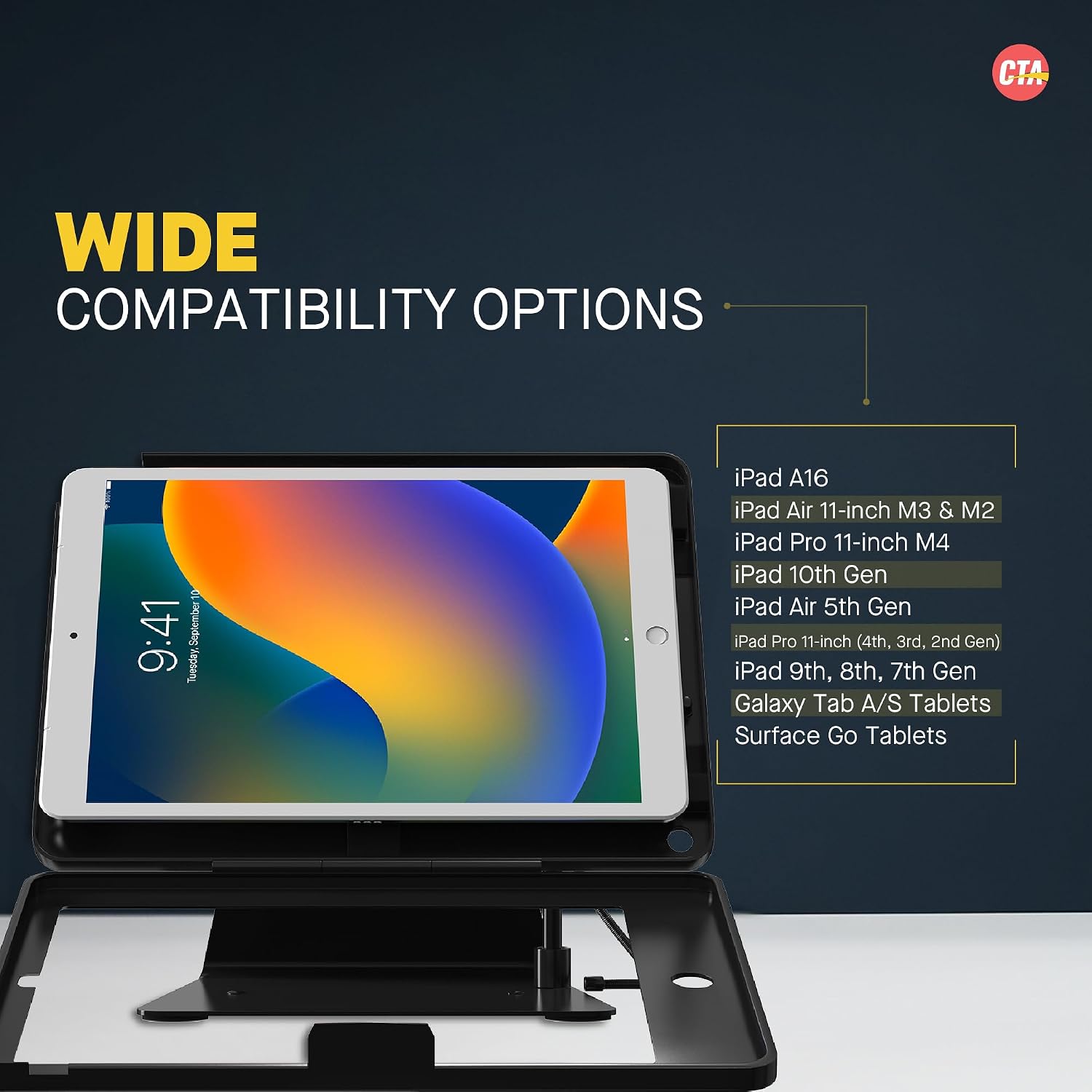 Desktop Anti-Theft Stand – Kiosk Stand with Stylus, Tether, and Aluminum Enclosure for iPad 11th Gen A16 11” - 10th