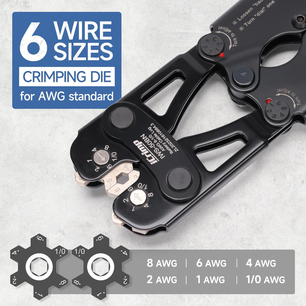 iCrimp Battery Cable Lug Crimping Tool with Wire Cutter and Stripper
