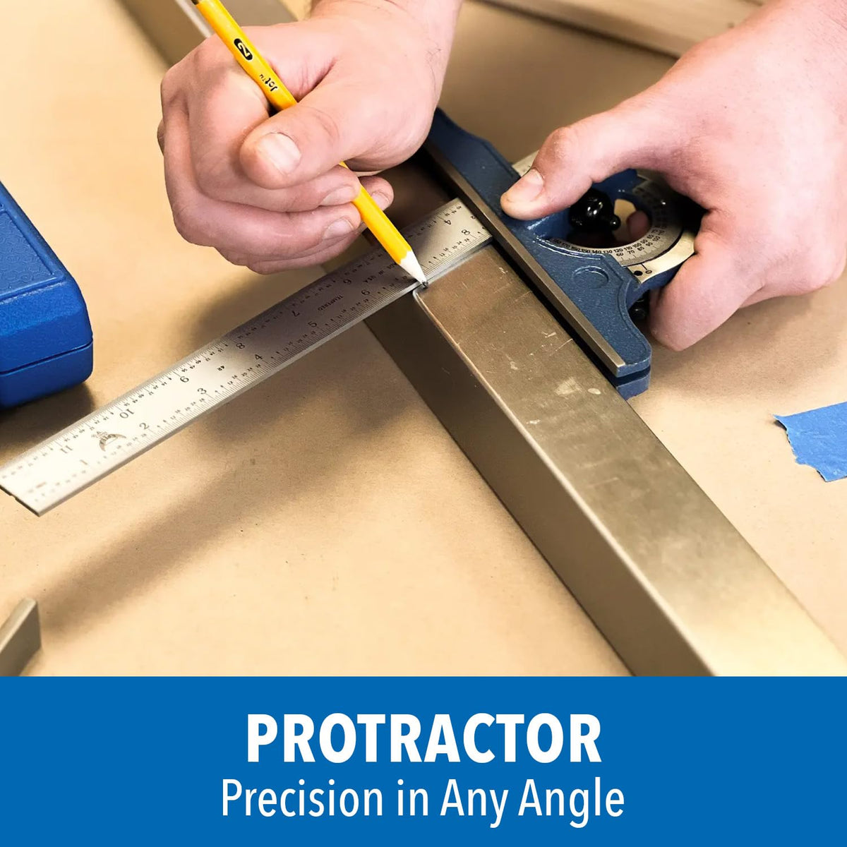 PEC Tools 4-Piece Combination Square (Hardened) - 4R 12" Metal Blade with Hardened Cast Iron Heads, Reversible Protractor, Center Finder, Square Head with Level Vial & Scribe Tool - Made in USA