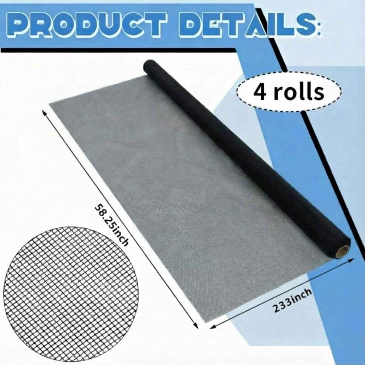 4 Pack Window Screen Kit with Aluminum Frame, White, 58'' X 58''