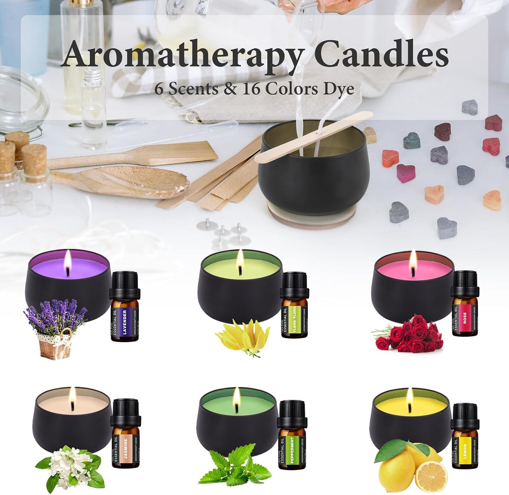 Candle Making Kit,Easy to Make Colored Candle Soy Wax Kit,Including Soy Wax, Wicks,Melting Pot, Tins and More