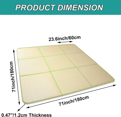 Large Japanese Tatami Mat 71x 71in Large Summer Breathable Sleeping Mat Foldable Rattan Floor Mat Non-Slip Memory