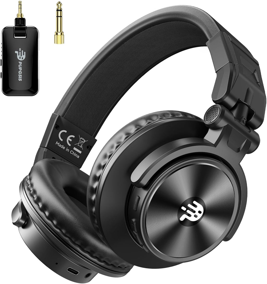 PUPGSIS 2.4GHz Wireless DJ Headphones,20ms Low Latency Studio Headphones with 1/4 to 3.5mm Jack for Keyboard