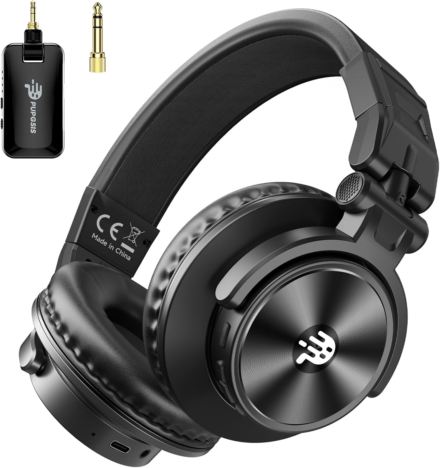 PUPGSIS 2.4GHz Wireless DJ Headphones,20ms Low Latency Studio Headphones with 1/4 to 3.5mm Jack for Keyboard