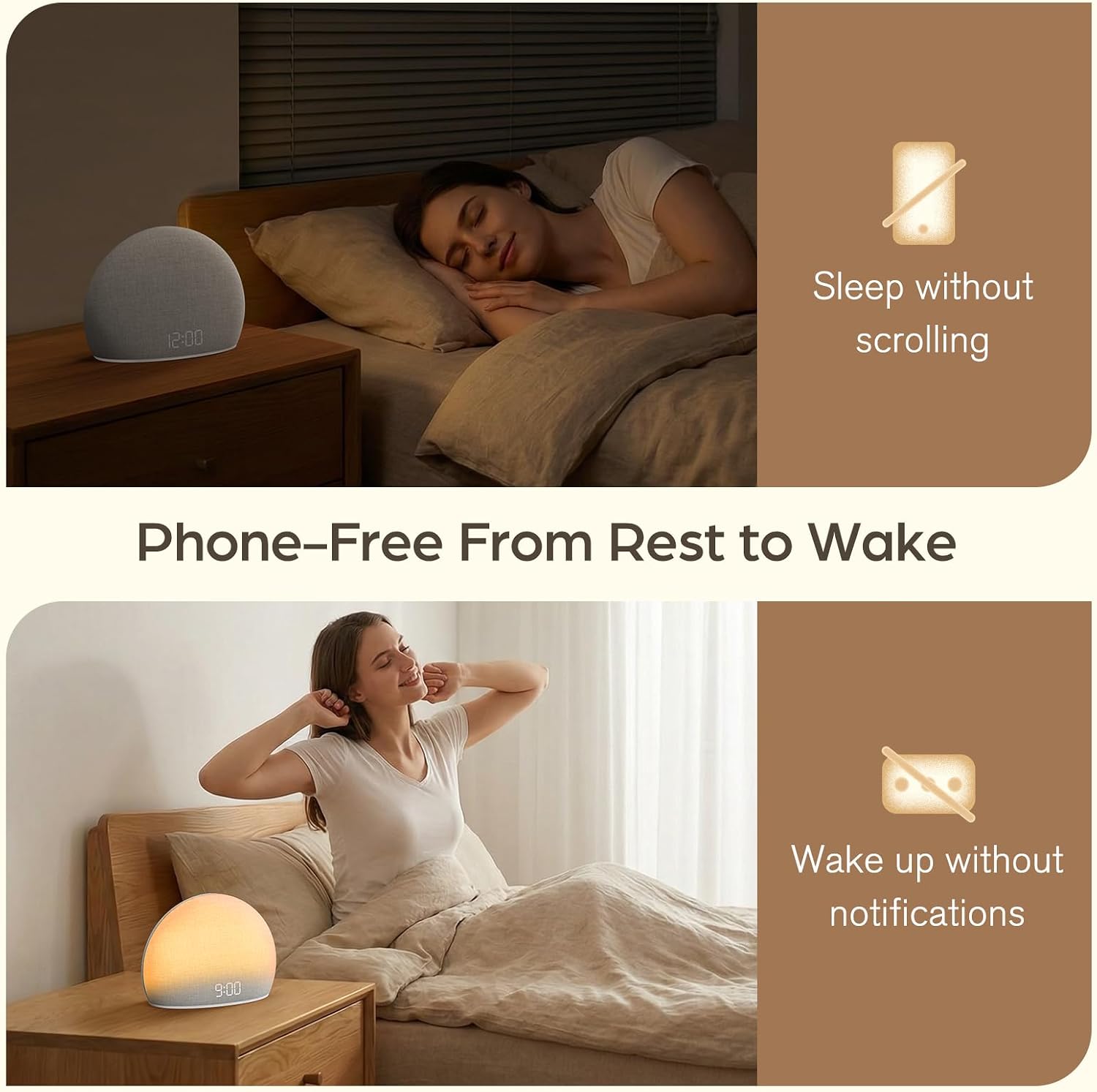 Sunrise Alarm Clock with White Noise Sound Machine for Bedroom | Wake-Up Light, 5 Gentle Alarm Sounds, 20 Soothing