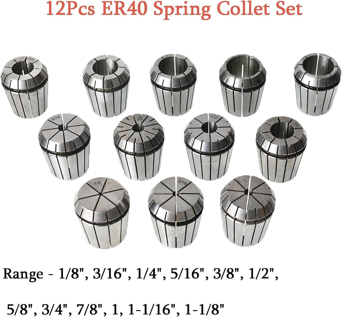 12-Pack ER40 Collet Set CNC Super Precision Milling tool for CNC Workholding Engraving & Milling Lathe Tool