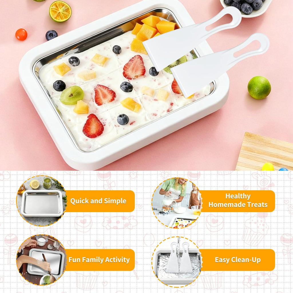 Rolled Ice Cream Maker with 2 Scrapers Food Grade Stainless