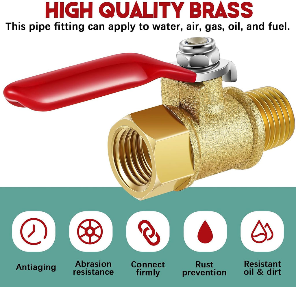 Lasnten 12 Pcs 1/4 Inch Heavy Duty Brass Npt Ball Valve Shut off Switch