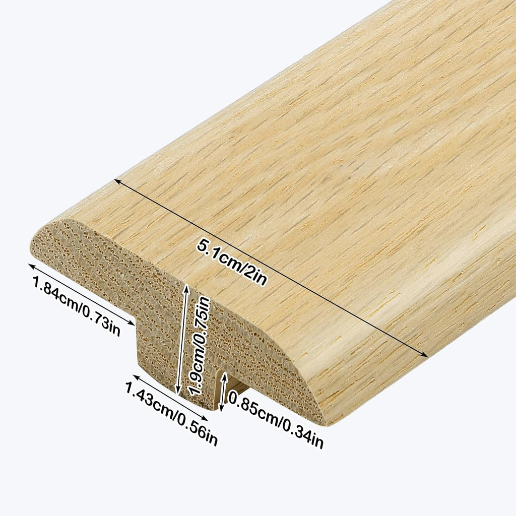 2" Solid Red Oak T-molding 3/4" High Unfinished T Molding Floor Transition Strip, 3 FT Long Wood Threshold Doorways