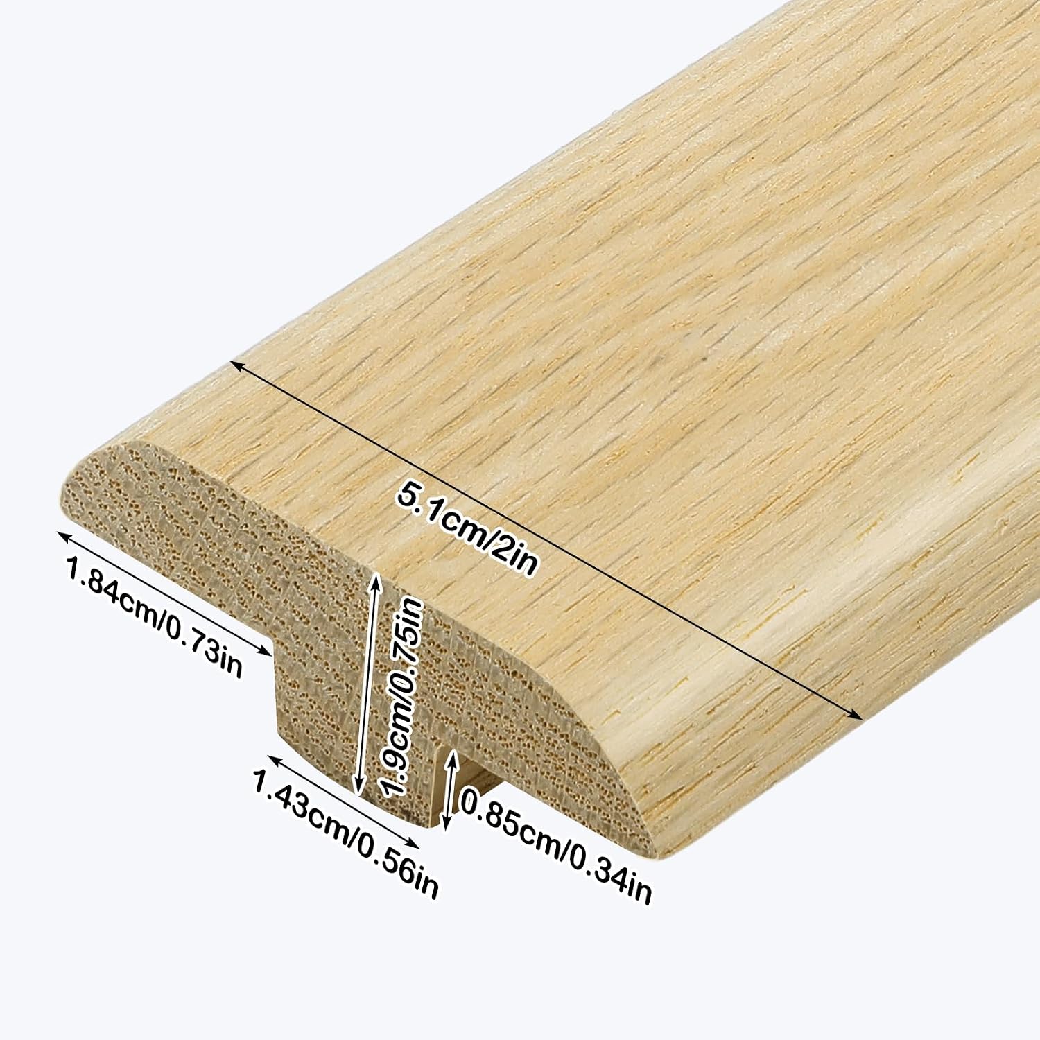 2" Solid Red Oak T-molding 3/4" High Unfinished T Molding Floor Transition Strip, 3 FT Long Wood Threshold Doorways