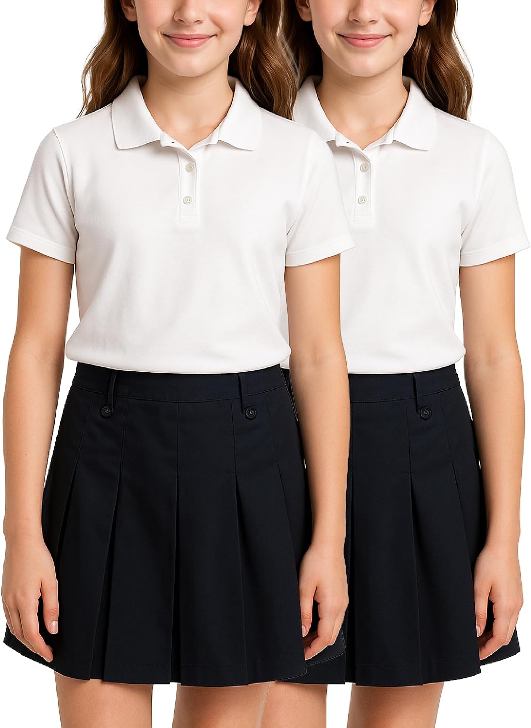 Girls Uniform Skort 2 Pack Twill School Uniform Scooter Skirt | Soft Breathable Weave, Hidden Shorts and Elastic