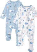 Baby Sleepers 100% Cotton Footie Pajamas, Newborn 0-3 3-6 6-9 Months with 2-Way Zipper, 2pcs PJs Baby Boy Clothes
