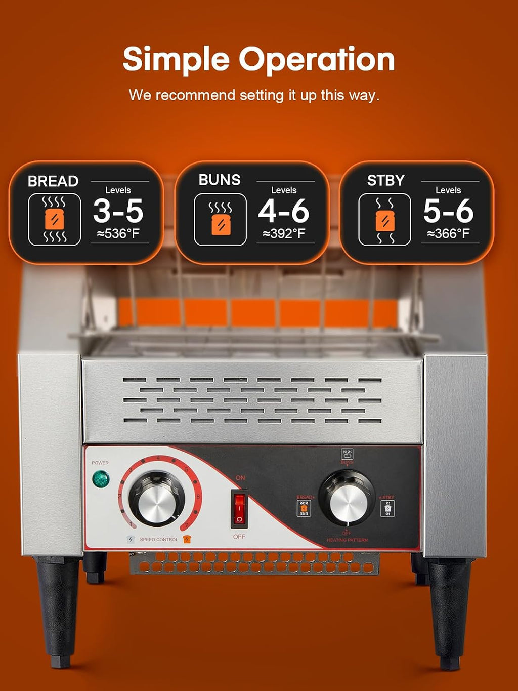 Commercial Conveyor Toaster, 350 Slices/Hour Electric Stainless Heavy Duty Restaurant Toaster, with Dual Heating