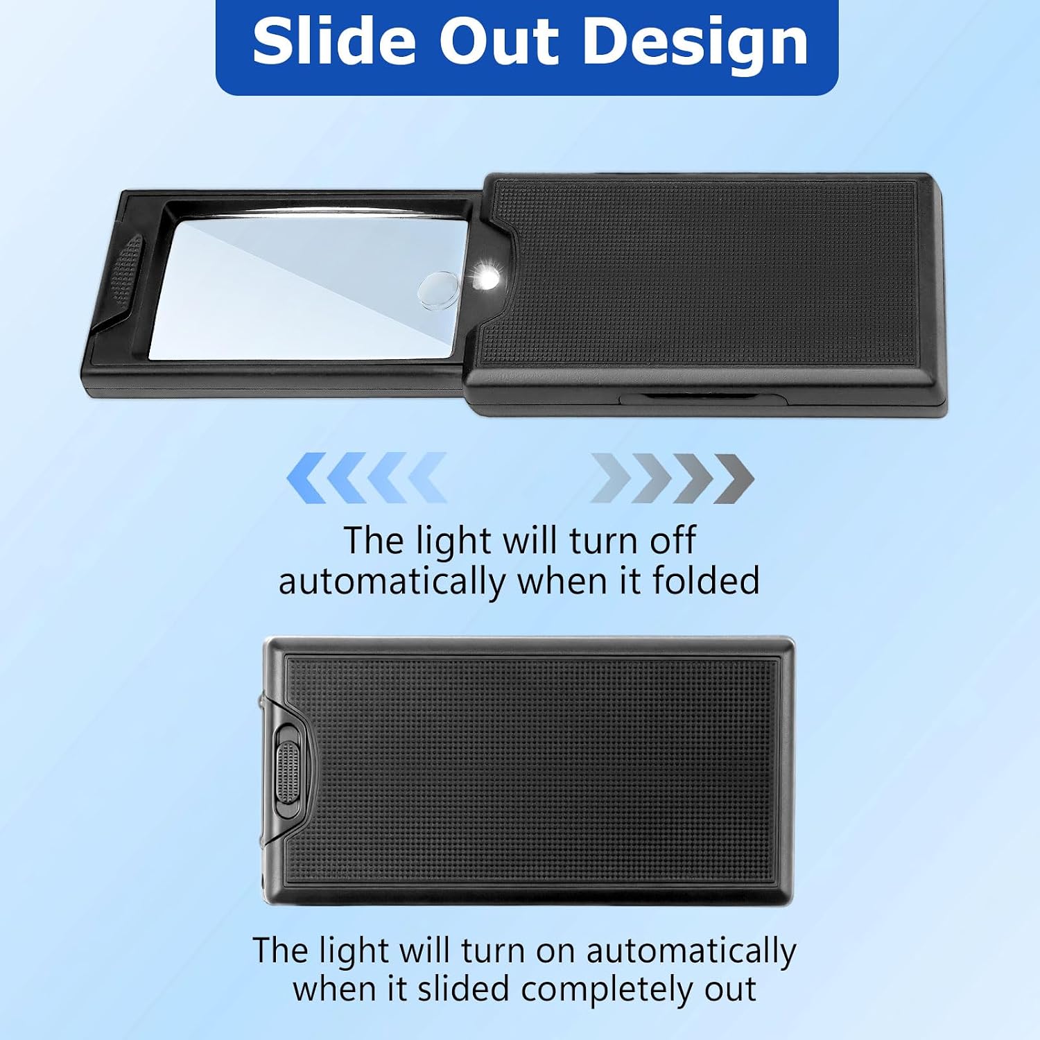 2.5X & 45X Pocket Magnifying Glass with Light, Pullout Jewelers Loupe | Black Handheld Magnifier with LED & UV Lights